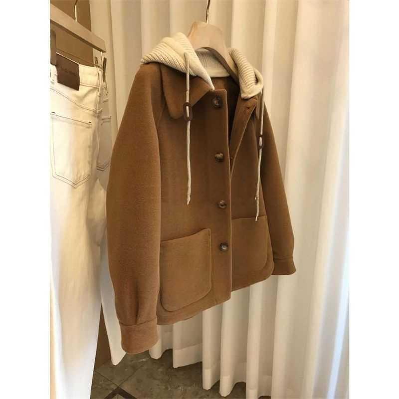 Autumn and Winter New Style Simple and Fashionable Ladies Hooded Woolen Coat, Warm and Thick Short High-end Woolen Coat