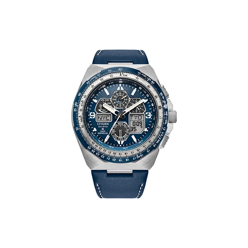 

CITIZEN PROMASTER series calendar display waterproof sports and leisure aviation chronograph light Quartz cowhide strap men s watch blue di JY8148-08L синій