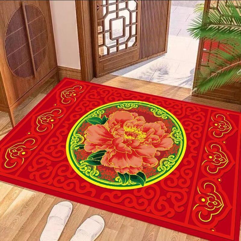 Red Dirt & Wear-Resistant Chinese Festive Anti-Slip Entrance Mat