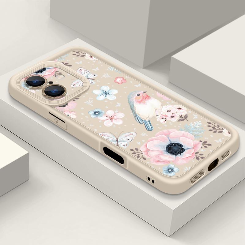 Flowers Pattern Phone Case For iPhone 16 Pro Max 16e 15 14 13 12 11 XR XS 8 7 ShockProof Soft TPU Silicone Cover Fundas