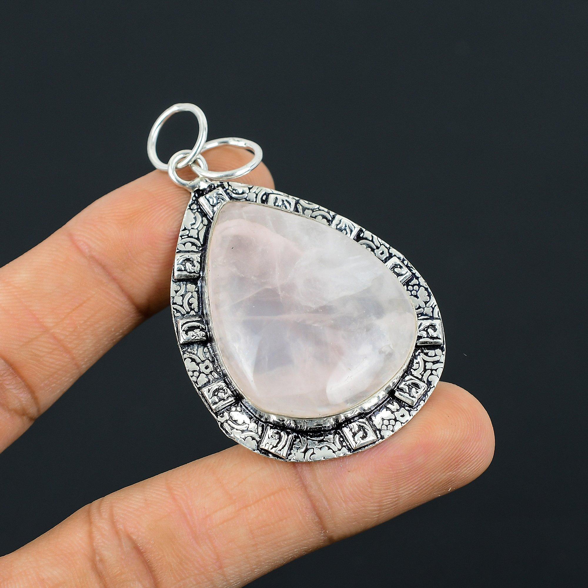 

Груша Натуральный Розовый Кварц Мать День Рождения Новый Кулон Украшение 925 Стерлинговое Серебро