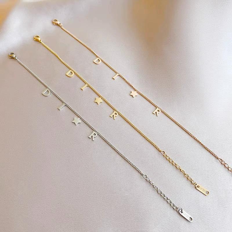 Htpwe Korea New Fashion Letter Star Pendant Bracelet Woman Vintage Stainless Steel Bracelet Luxury Zircon Accessories Gifts