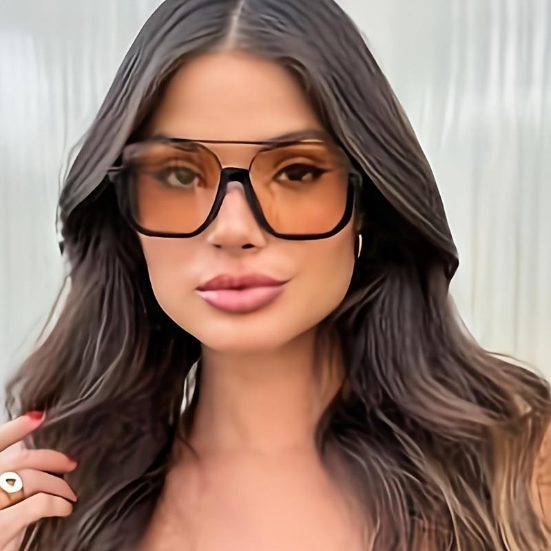 Dámské nadrozměrné čtvercové módní brýle s kovovým rámem - Lehké PC čočky pro plážové cestování venku