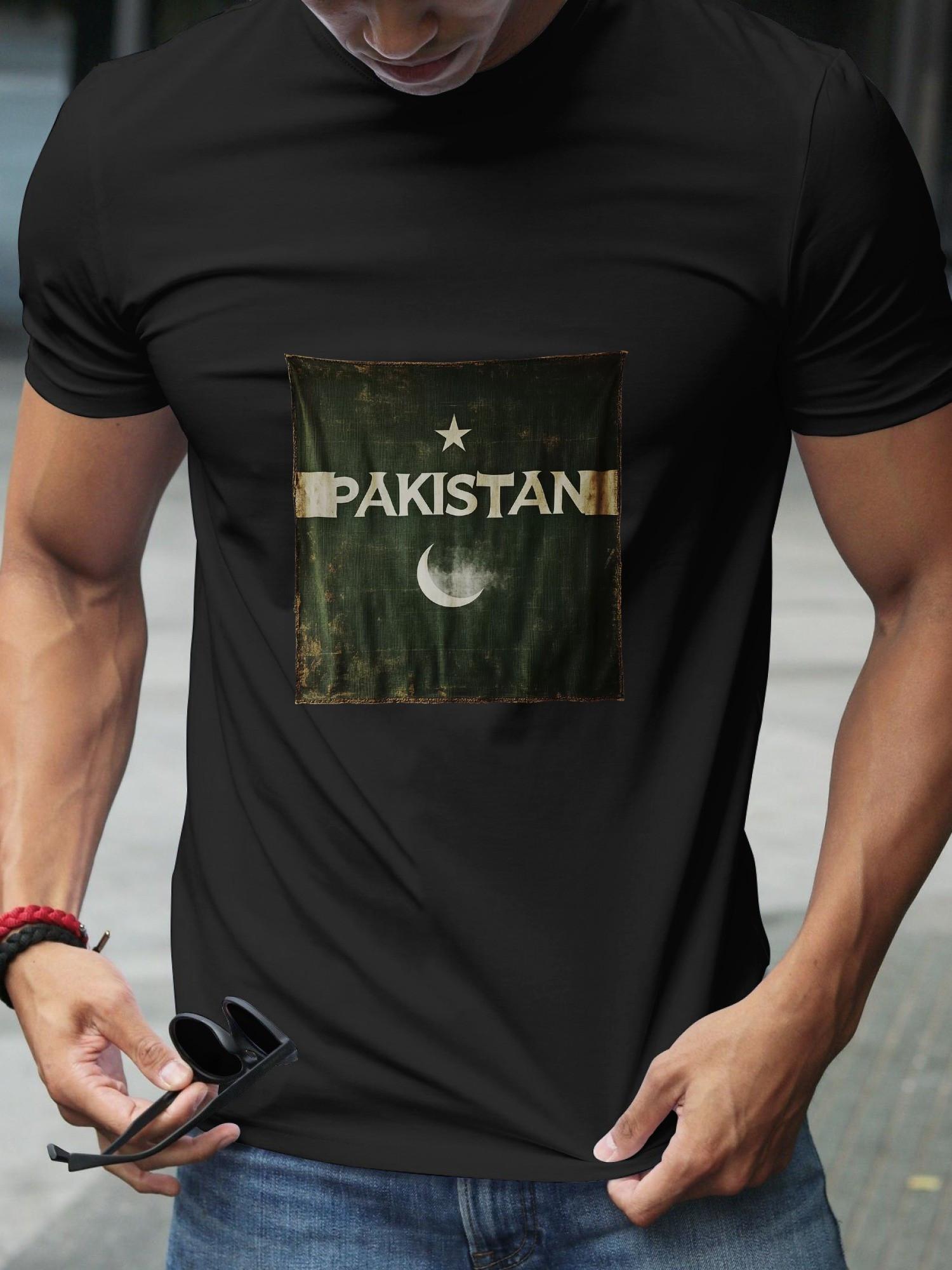 1pc Pakistan flag graphic black T-shirt XXXXL