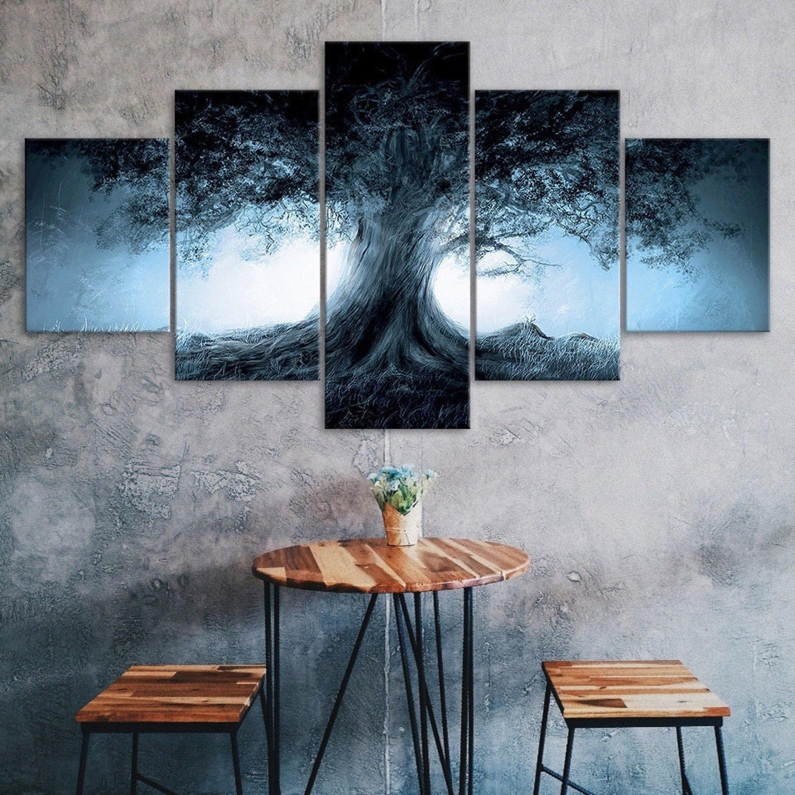 

Dark Forest Fantasy Tree Shadow 5 Piece Five Panel Wall Canvas Print Modern Art Poster Picture Home Decor Gift For Him For Her 20X35 20X45 20X55CM