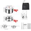 Camping Cookware Stainless Steel Survival Gear With Utensil Camping Cook Pot Set With Carrying Bag For Kitchen Backyard Picnic