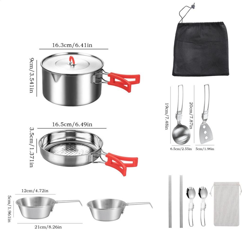 Camping Cookware Stainless Steel Survival Gear With Utensil Camping Cook Pot Set With Carrying Bag For Kitchen Backyard Picnic