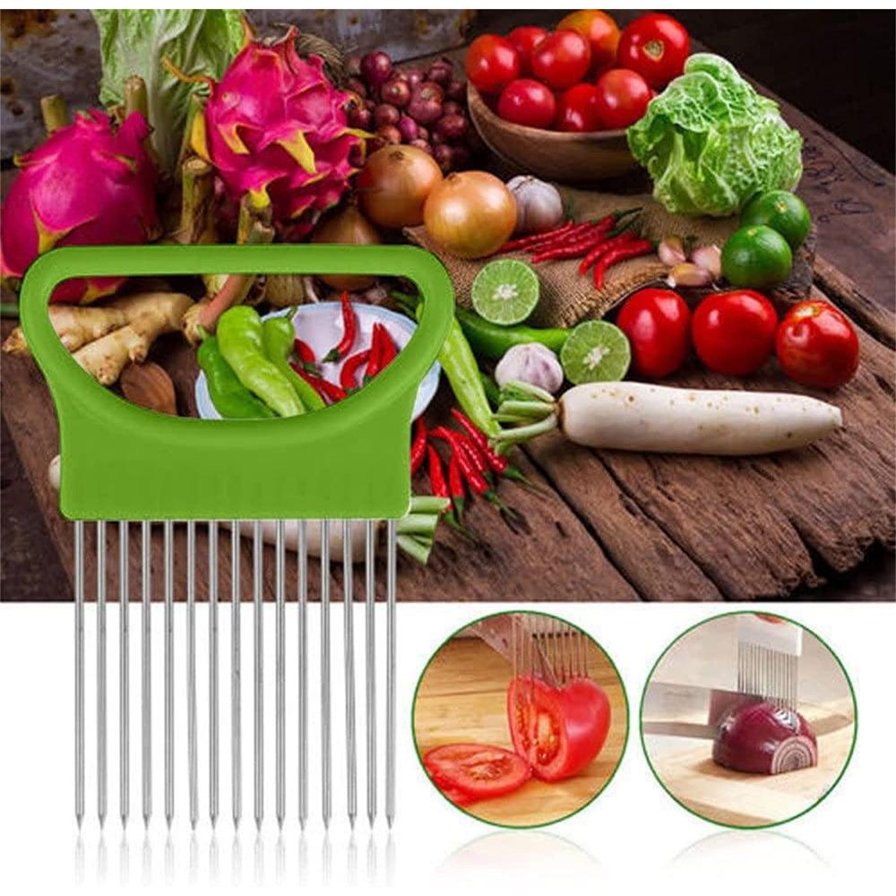 Stainless Steel Onion Needle Fork Vegetable Fruit Slicer Tomato Cutter Cutting Holder Kitchen Accessories Cutting Auxiliary Rack