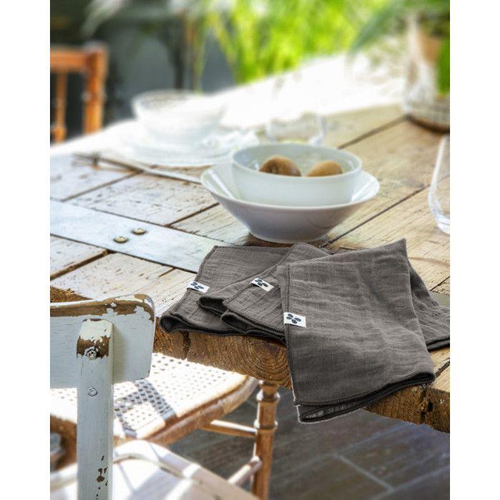 Set of 3 "Gaïa" Napkins 40 X 40 Cm "Cotton Gauze" - Gaïa Granit