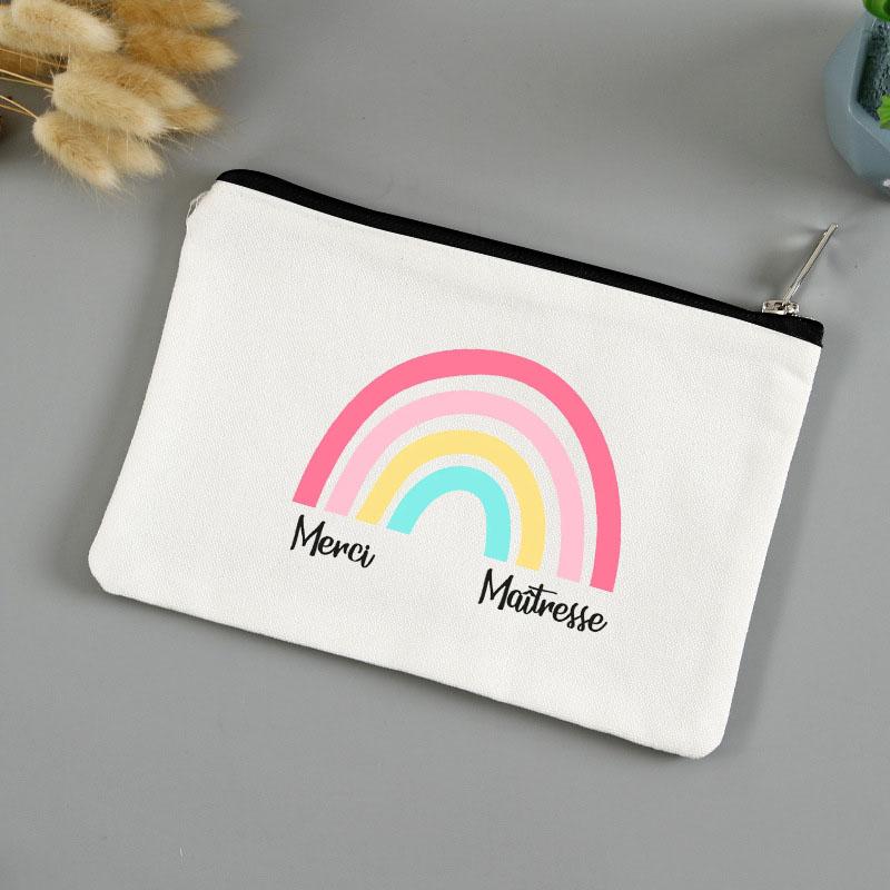 Teacher's Day Gift Thank You Mistress Print Makeup Pouch Zipper Lipstick Storage Women Canvas Cosmetic Bag Teacher Clutch Bag