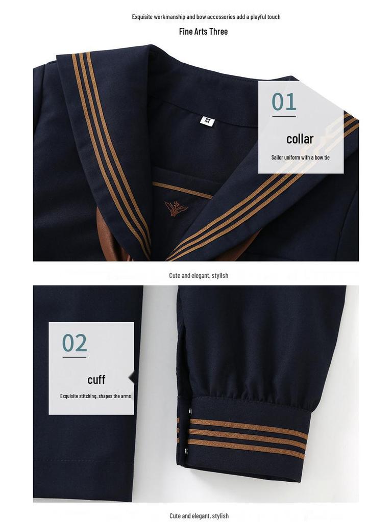 Authentische Marineblaue JK Uniform - Mittel Langärmeliges Herbst/Winter Matrosenanzug Set