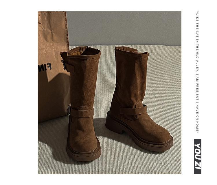 Platform-soled locomotive short boots women's 2025 autumn new Internet celebrity mid-tube Martin boots retro western cowboy stacking boots