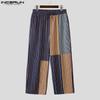 INCERUN Men Casual Elastic Waist Stitching Striped Long Trousers Pants