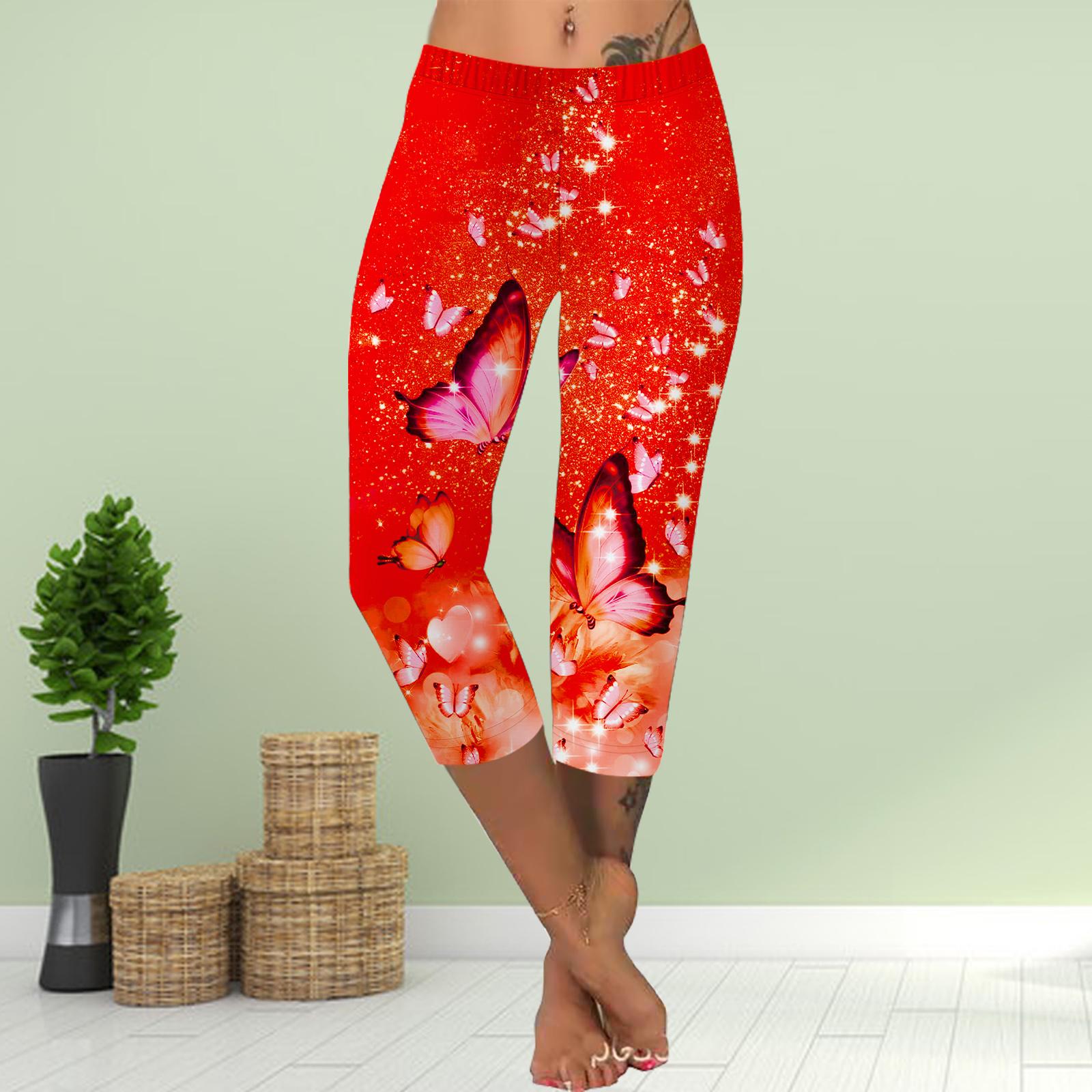 

Брюки летние короткие леггинсы укороченные узкие брюки леггинсы больших размеров женские облегающие брюки с принтом 3D сияющая бабочка 8XL красный