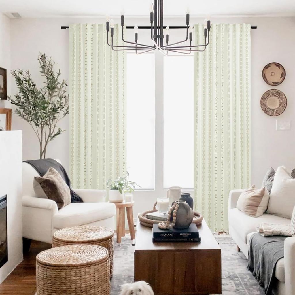 Kitchen Curtains 45 Inch Length for Farmhouse Window Over Sink,Vintage Boho Floral Pattern Pleated Beautiful Cafe Curtains,Beige