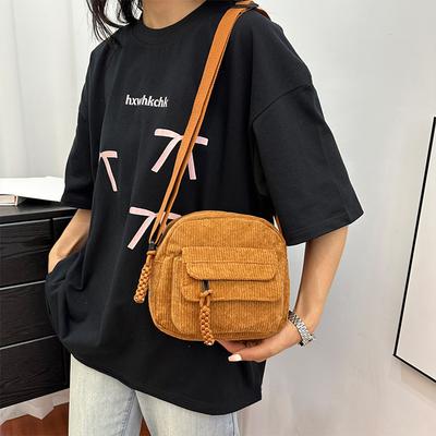 Stylish Women’s Minimalist Corduroy Crossbody Bag Lightweight Zipper Multiple Pockets Shoulder Bag For Daily Use Shopping