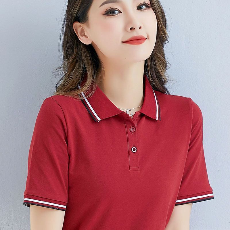 Short-sleeved Polo Shirt Printing Pictures Casual Sports Top T-shirt for Women Summer