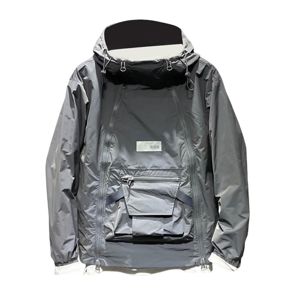 

Мужской тренчкот с капюшоном, завязками на шнурке, длинными рукавами, двойной молнией, однотонный, с большим карманом, уличный стиль, верхняя одежда M серый