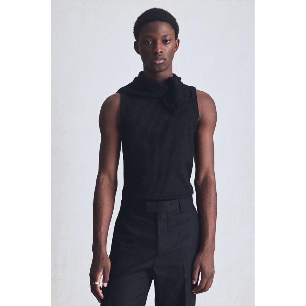 H M Ribbed Sleeveless Top sliM Fit Black