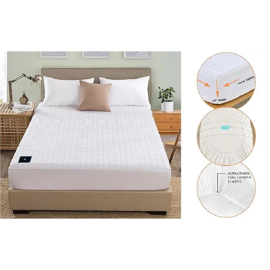 MAXSHARER Earthing Fitted Sheet Organic Cotton with Conductive Silver Fiber Grounding Bed Sheet Fitted Sheet for Nature Wellness