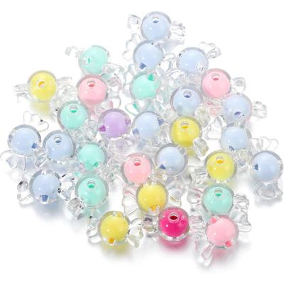 20/50pcs Shiny Acrylic Candy Bow Spacer Bead Transparent Cute Kawaii Beads for Bracelets Necklace DIY Jewelry Making Supplies