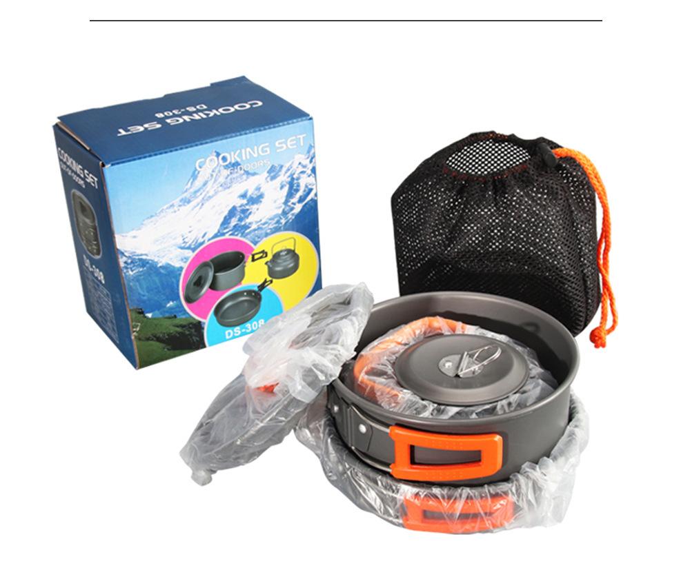 Outdoor Picnic Aluminum Oxide Cookware Set for 1-2 People Ultra-Light Portable Camping Set Includes Boiling Pan Frying Pan