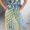 Cintura a vita in rete etnica antica con nappe, gonna con cintura intrecciata, decorazione vintage per la vita, moda donna