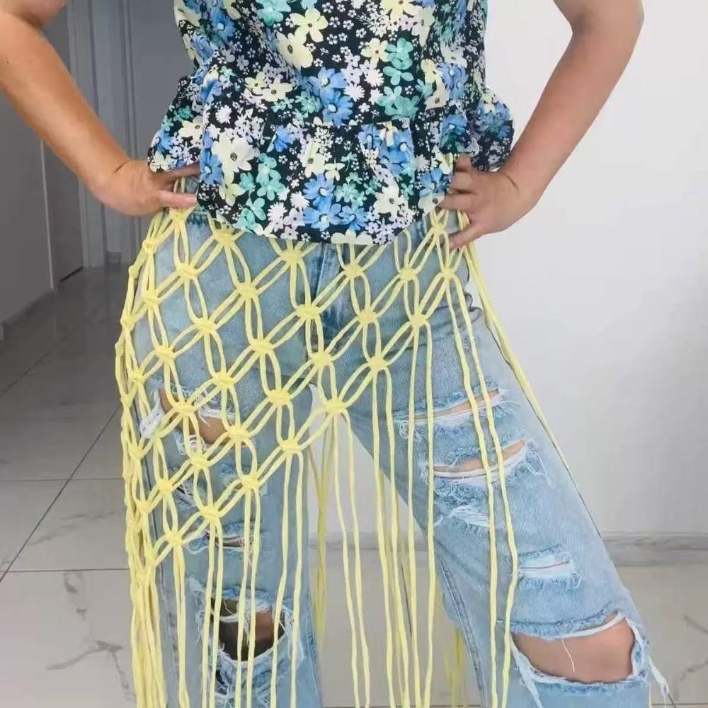 

Woven Mesh Tassel Waist Belt Handwoven Belted Skirt Vintage Waist Decoration Suit Accessory жёлтый