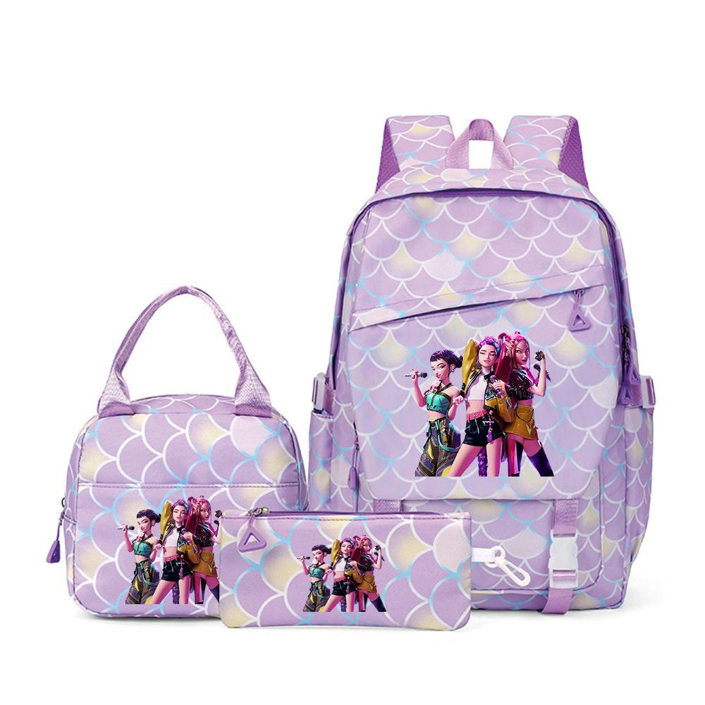 3 Piece School Backpack Set for Students Large Capacity Oxford Cloth Schoolbag with Shoulder Strap and Pencil Case