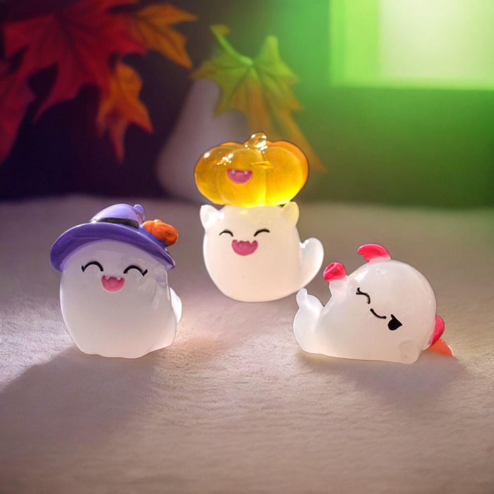 Resin Crafts Halloween Luminous Ghost Figurines Cartoon Micro Landscape Decorations Ghost Festival