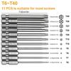 11PCS Torx Head Screwdriver Bit Set Magnetic 1/4" Hex Shank S2 Steel 3 Inch Long Drill Bits Security Torx Bits T6T40 50/100mm