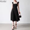 ZANZEA Women Square Collar Summer Casual Sleeveless Dress Holiday