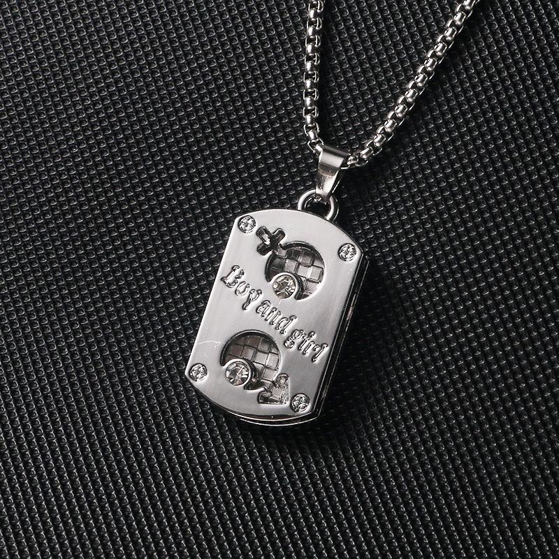 Classic Geometric Military Pendant Necklace Jewelry, English Hollow 2-in-1 Stainless Steel Necklace Necklace