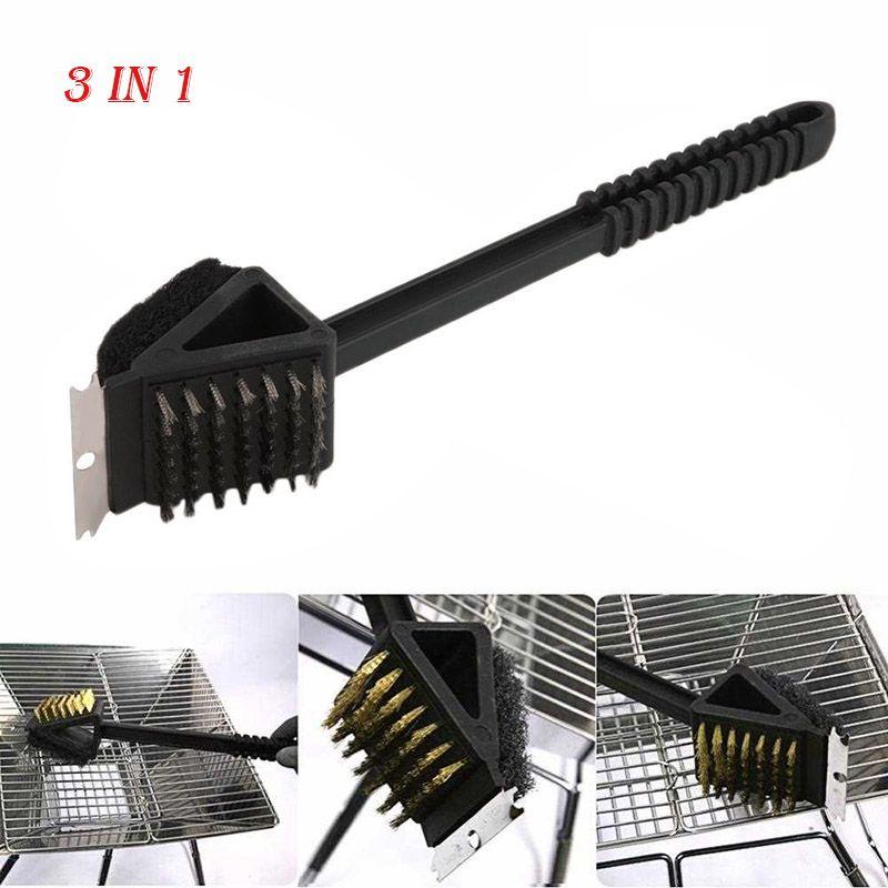 In 1 3 Barbecue Bbq Oven Grill Bristles Cleaning Stiff Brush Scraper Cleaner