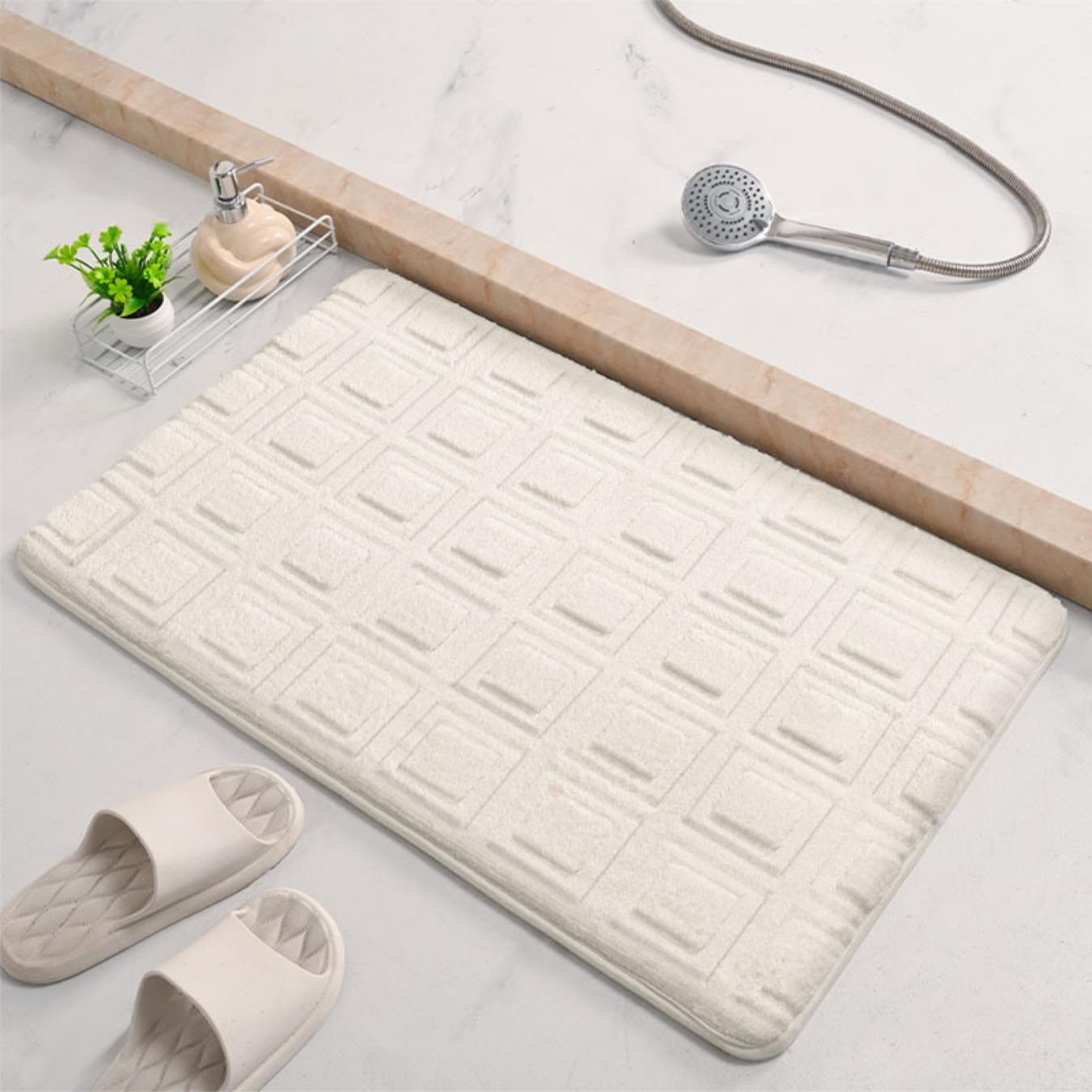 

Коралловый флисовый тисненый коврик для ванной комнаты из кашемира, нескользящие ковры для ванной, коврик для ванной, коврик для двери в душевую кабину, пена с эффектом памяти, 3D-подложка 400mm*600mm белый