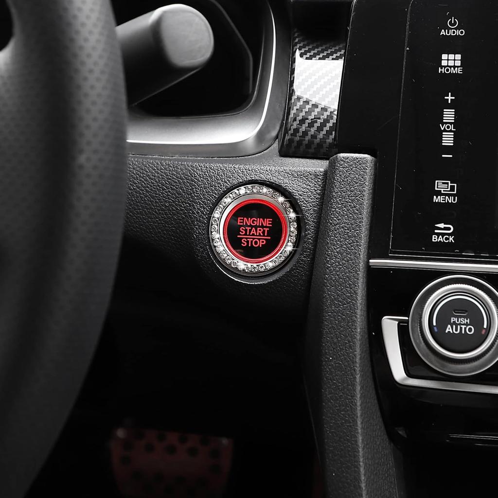 WINKA Car Engine Start Stop Button Cover Bling Accessories for Car 2pcs Ignition Ring Caps Keyless Push Start Button Ring Cap Interior Decoration