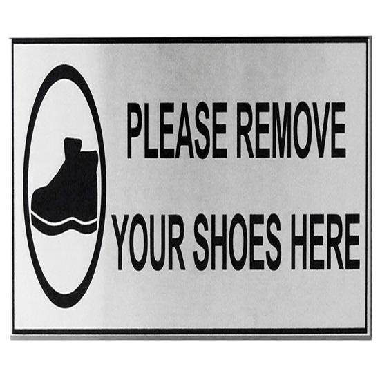 Stainless Steel Please Remove Your Shoes Signage Board for Home, Office, Shops and Elsewhere, Silver (25.4 cmX7.62 cm)