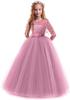 Girls Long Sleeve Flower Girl Wedding Dress Princess Gown