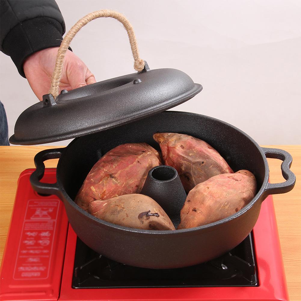 Cast Iron Roasted Sweet Potato Pan W/Lid Garlic Roaster Garlic Baker for Picnic Camping Patio Backyard Cooking