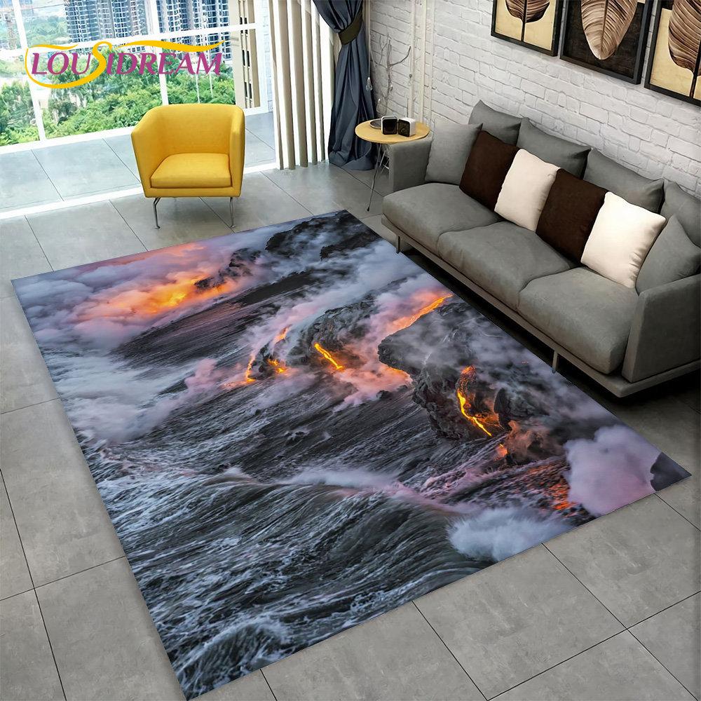 3D Volcano Lava Magma Area Rug Large,Carpet Rug for Living Room Bedroom Sofa Doormat Decoration,Kid Play Non-slip Floor Mat Gift