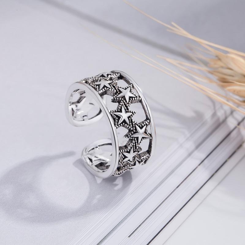 Fashionable Punk Pentagram Geometric Star Adjustable Ring Neutral Retro Irregular Creative Daily Jewelry Gift