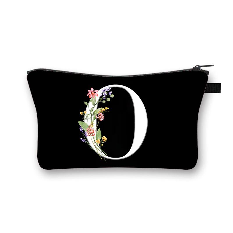 Wild Flower Alphabet Letter A-Z Makeup Bag Canvas Pouch Cosmetic Case Teacher Gift Purse
