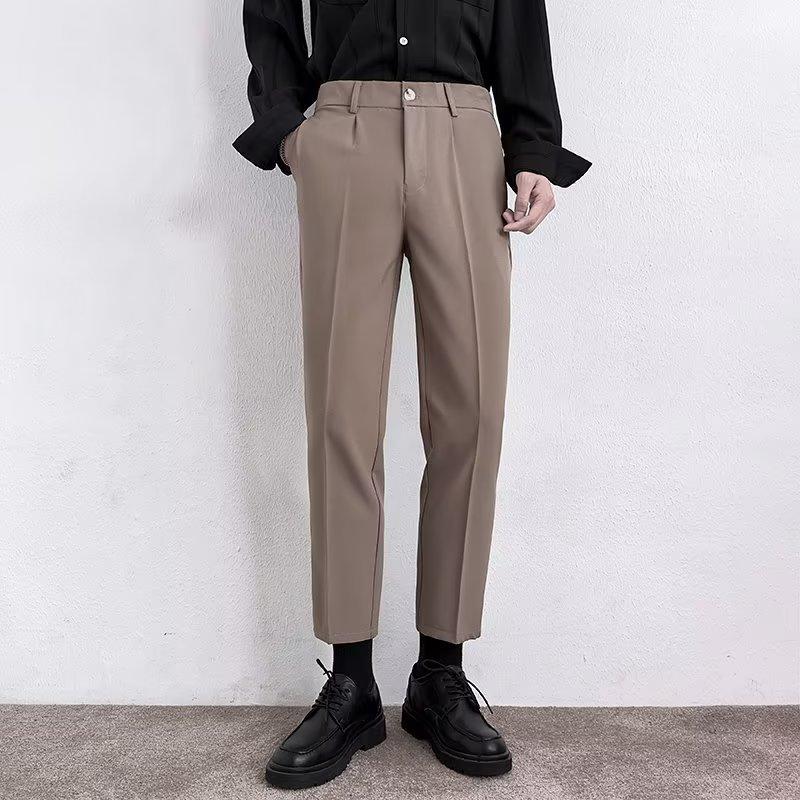 Small Trousers Men's Nine-point Slim-fitting Straight Casual Pants Men's High-end Drape Black Suit Pants Summer