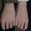 2Pcs 925 Silver Chain Bracelet Set for Women Men Simple Crystal Heart Adjustable Couple Bracelets Couple Jewelry Gifts