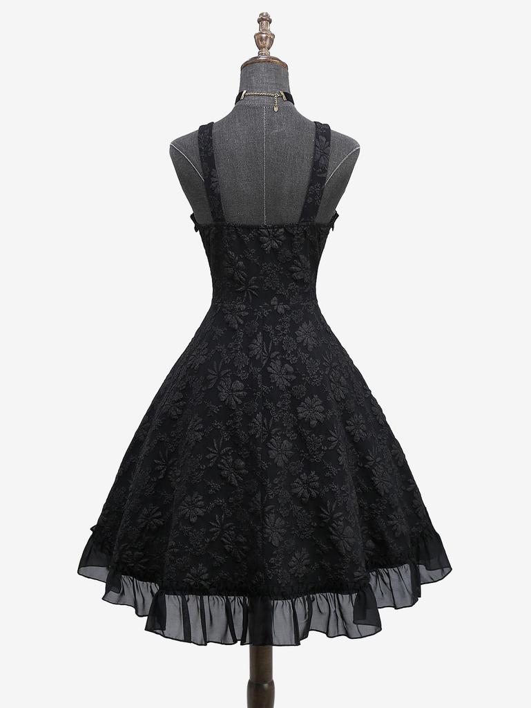 Rosegal Gothic Daisy Flower Jacquard Bowknot Lace Up Ruffles Cinched Chiffon Trim Patchwork A Line Tank Dress
