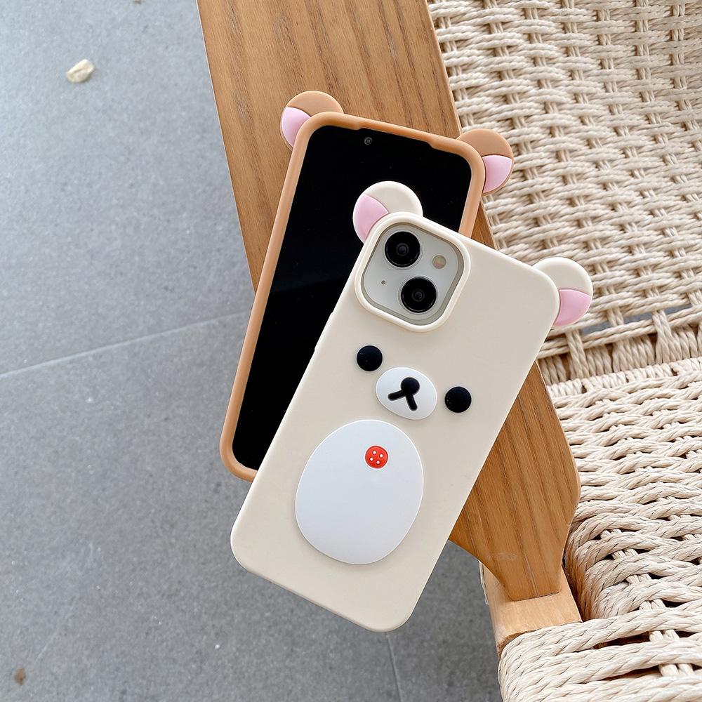 Pro iPhone 11 12 13 14 15 16 Pro Max Módní Roztomilý 3D Kreslený Rilakkuma Medvídek Měkký Silikonový Kryt na Telefon Zadní Kryt