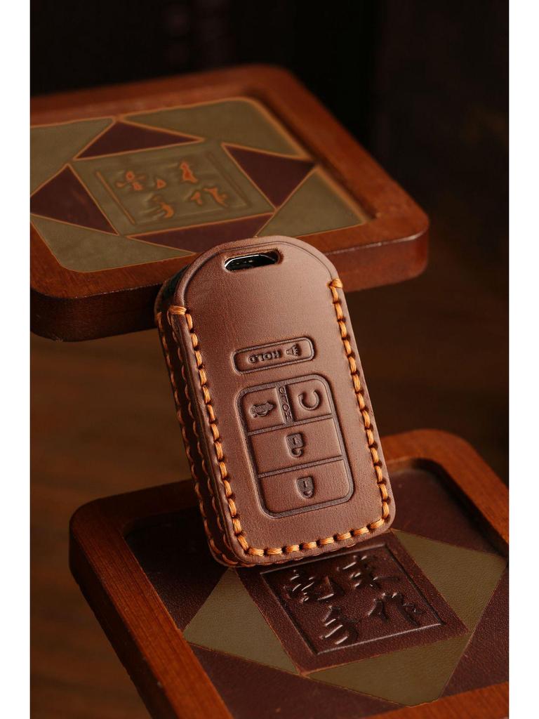 Genuine Leather Key Cover for Honda Fit, Civic, Accord, or Crown Road.