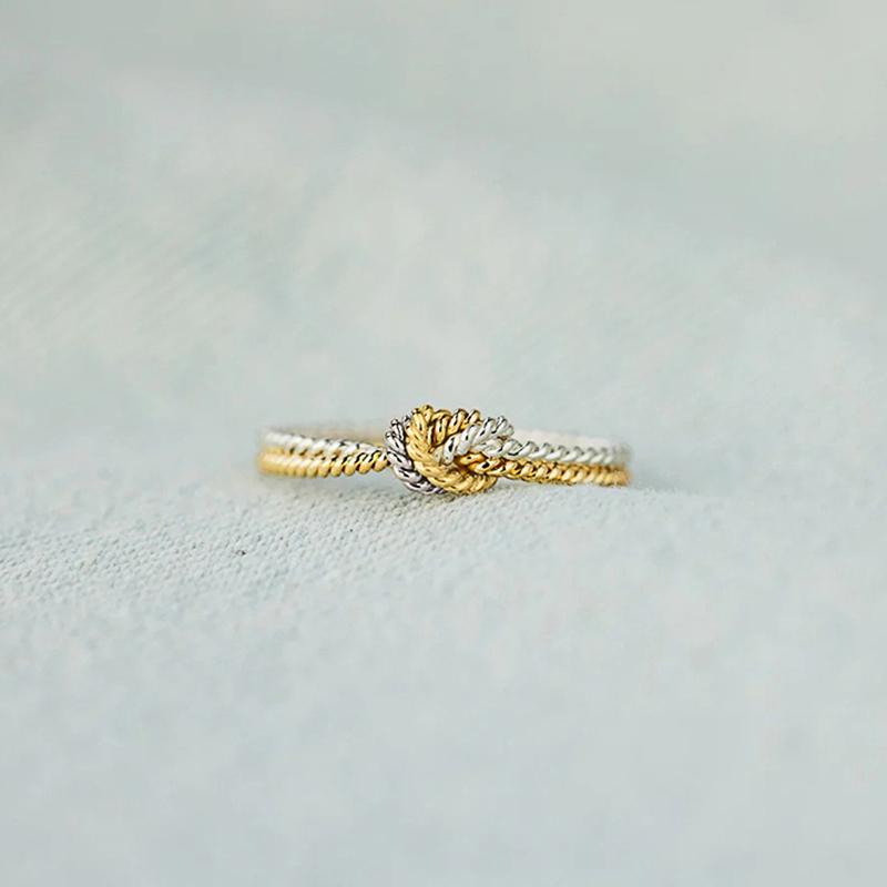 Huitan Exquisite Knot Rings Two-tone Lines Twisted Women Rings Creative Female Accessories Daily Wear Fashion Versatile Jewelry