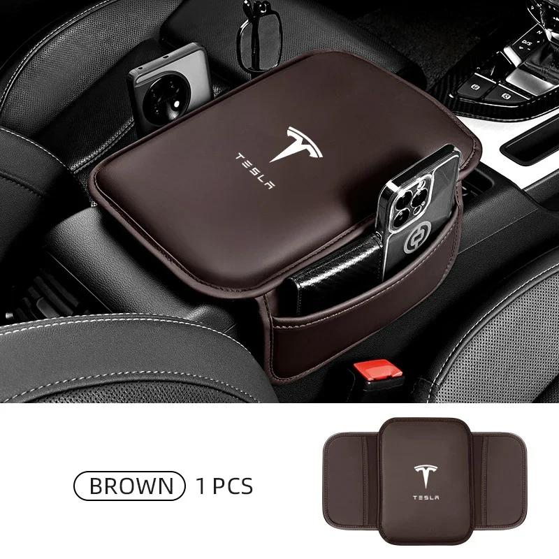 

Car Sticker Tesla Car Armrest Box Mat Multi-functional Storage Bag Central Armrest Box Booster Pad For Tesla 3 X S Y коричневий