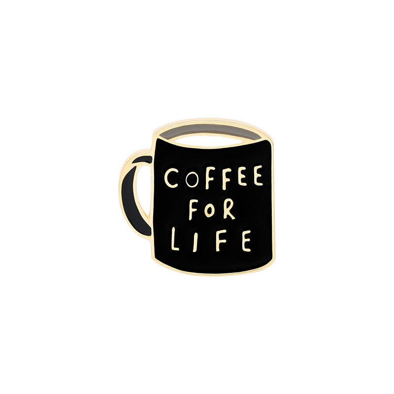 Artistic Cartoon Design Coffee For Life Mug With Durable Geometric Alloy Pin Ideal For Everyday Use